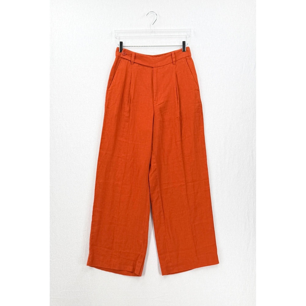 MADEWELL The Harlow Wide-Leg Pant Women 4 Orange Linen Trouser High Rise Pleated - Picture 4 of 16